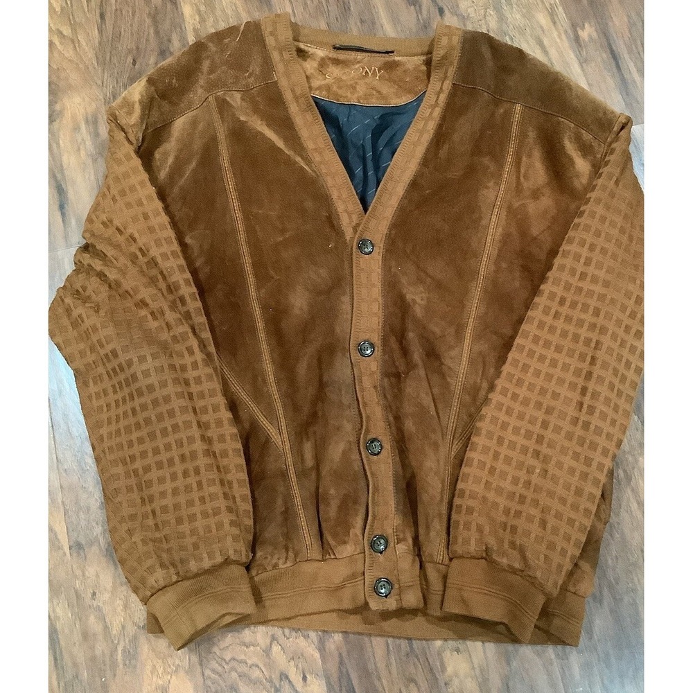 Saxony Vintage Suede Sweater Knit Bomber Jacket Quilted Mixed Media Mens Size XL